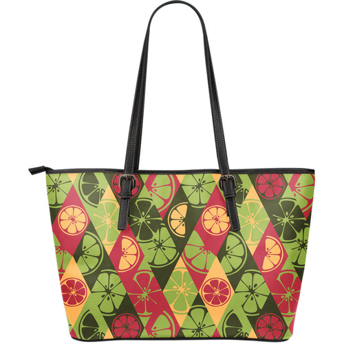 Cool Geometric Lime Pattern Large Leather Tote Bag