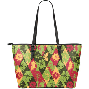 Cool Geometric Lime Pattern Large Leather Tote Bag