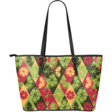 Cool Geometric Lime Pattern Large Leather Tote Bag