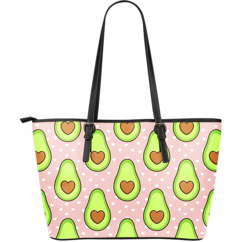 Avocado Heart Pink Background Large Leather Tote Bag