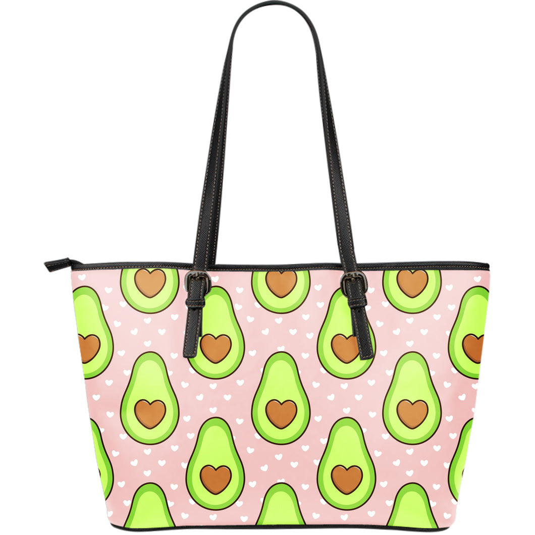 Avocado Heart Pink Background Large Leather Tote Bag