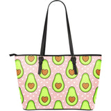 Avocado Heart Pink Background Large Leather Tote Bag