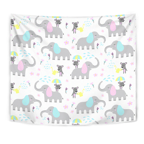 Cute Elephant Mouse Pattern Wall Tapestry