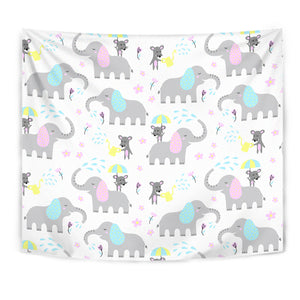 Cute Elephant Mouse Pattern Wall Tapestry