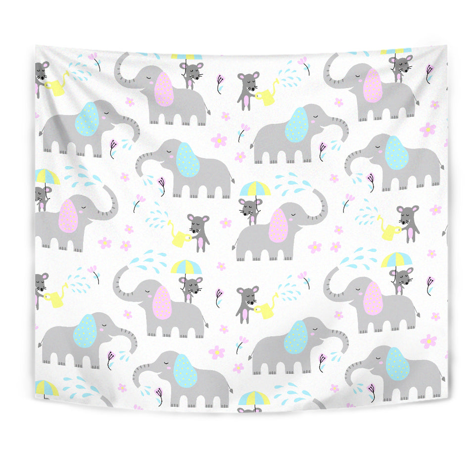 Cute Elephant Mouse Pattern Wall Tapestry