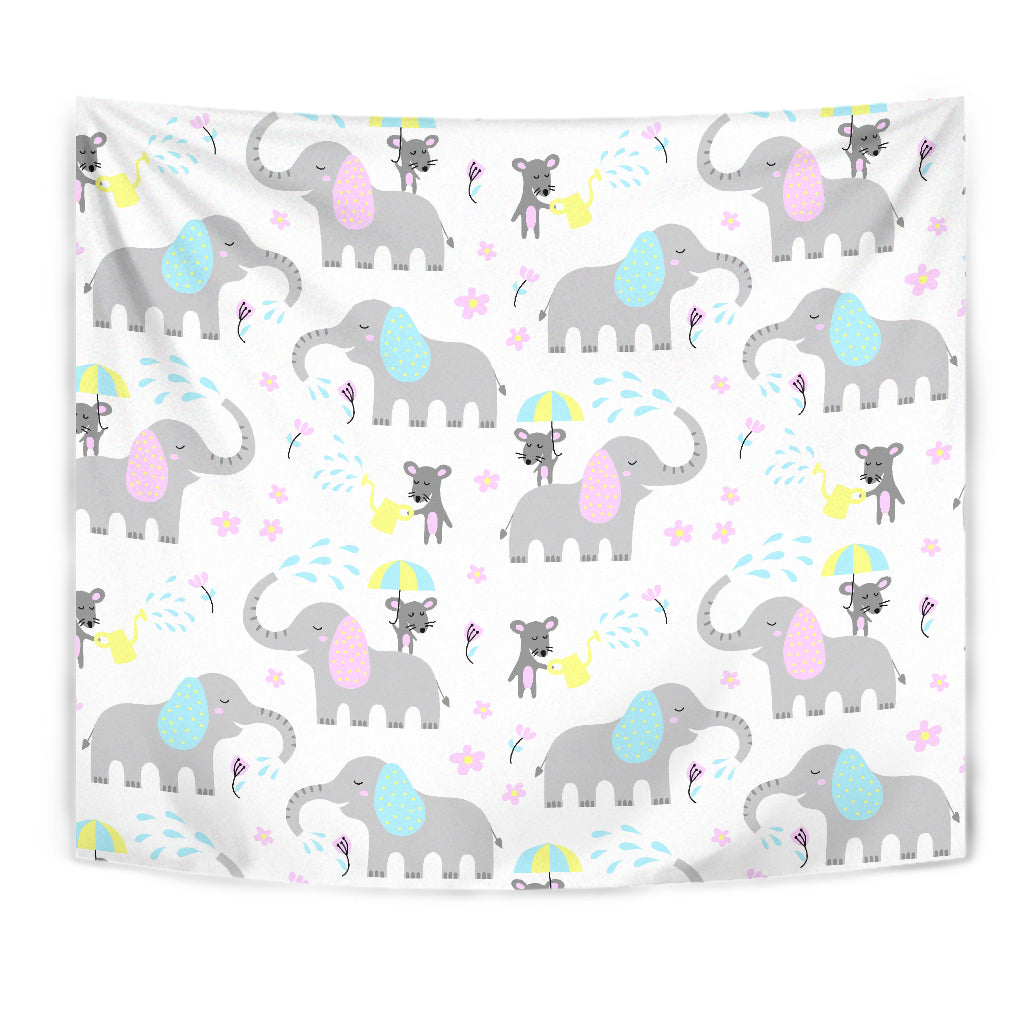 Cute Elephant Mouse Pattern Wall Tapestry