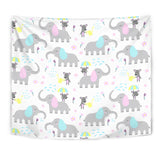 Cute Elephant Mouse Pattern Wall Tapestry