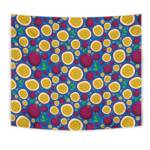 Passion Fruit Blue Background Wall Tapestry