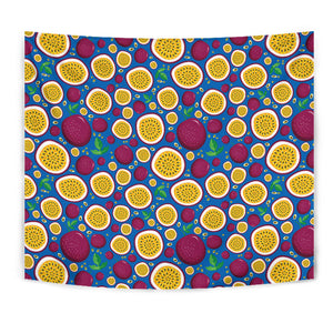 Passion Fruit Blue Background Wall Tapestry