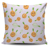 Cute Onions Smiling Faces Purple Background Pillow Cover