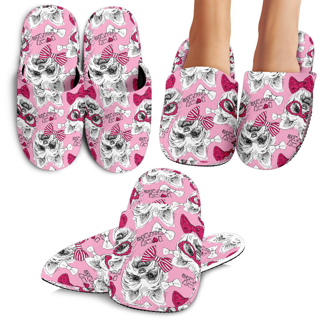 Yorkshire Terrier Pattern Print Design 03 Slippers