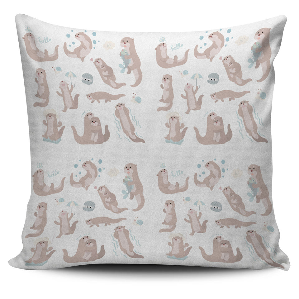 Cute Sea Otters Pattern Pillow Cover