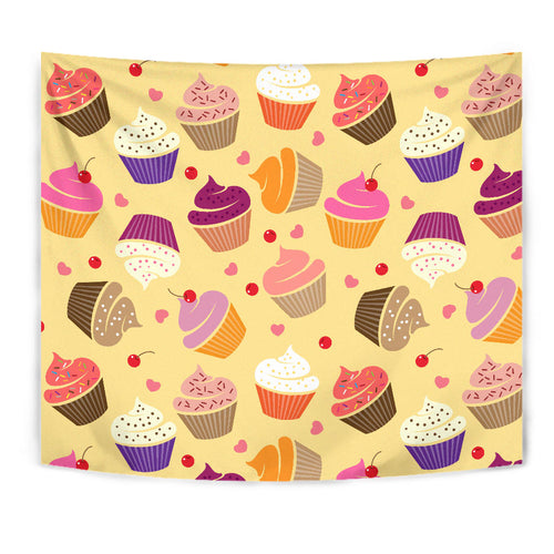 Cake Cupcake Heart Cherry Pattern Wall Tapestry