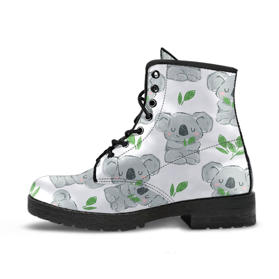 Hand Drawn Koala Leaves Pattern Leather Boots