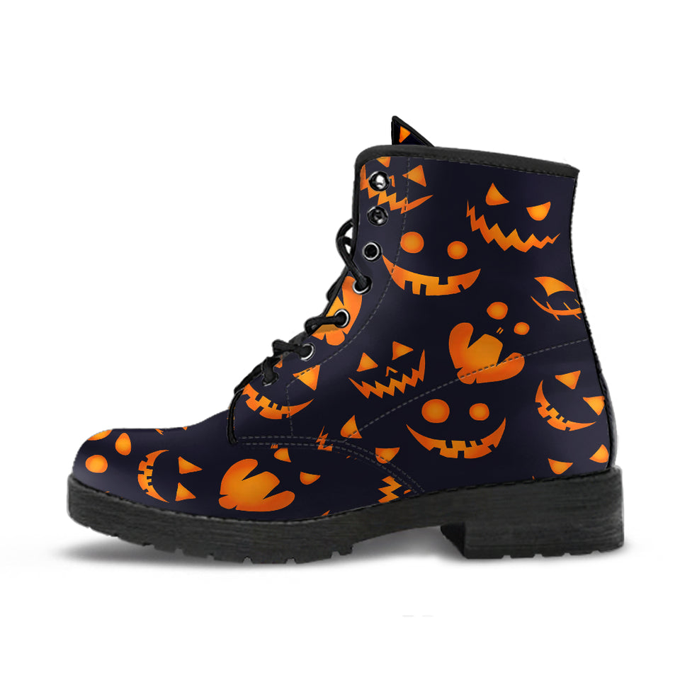 Halloween Pattern Pumpkin Background Leather Boots