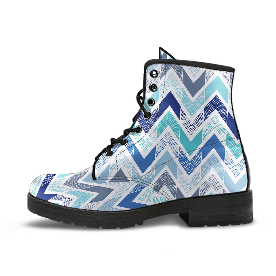 Zigzag  Chevron Blue Pattern Leather Boots