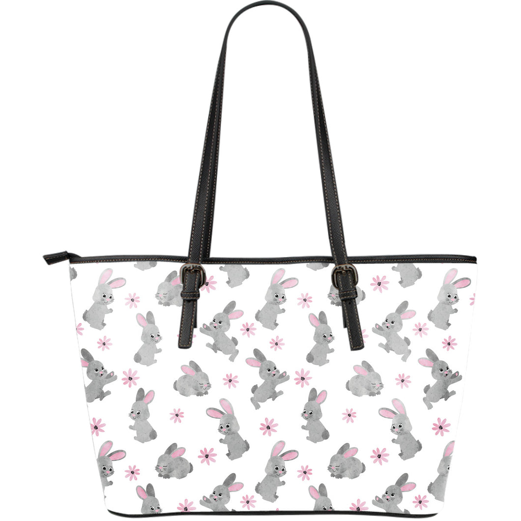 Watercolor Cute Rabbit Pattern Large Leather Tote Bag