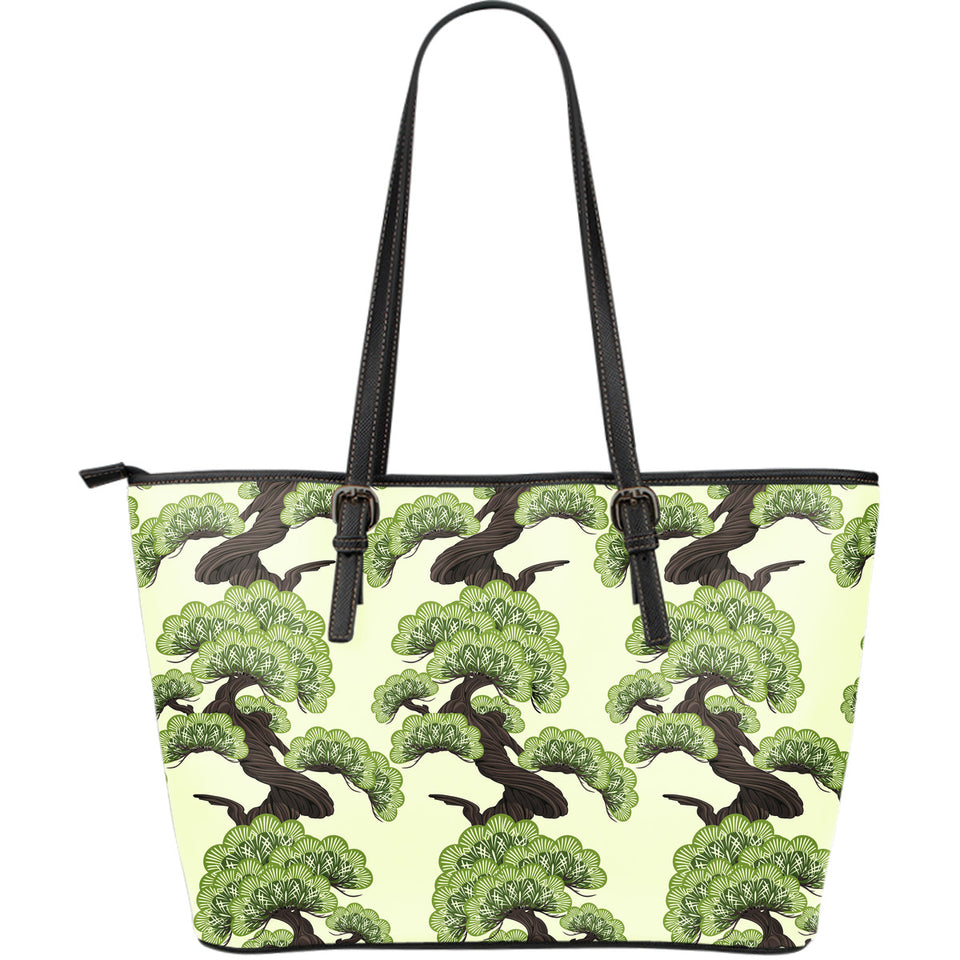 Bonsai Pattern Large Leather Tote Bag