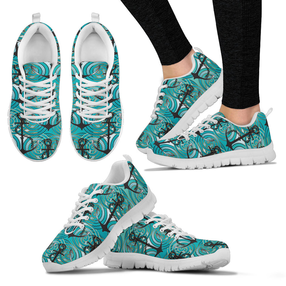 Anchor Nautical Green Background Women'S Sneaker Shoes