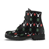 Deer Christmas New Year Pattern Argyle Leather Boots
