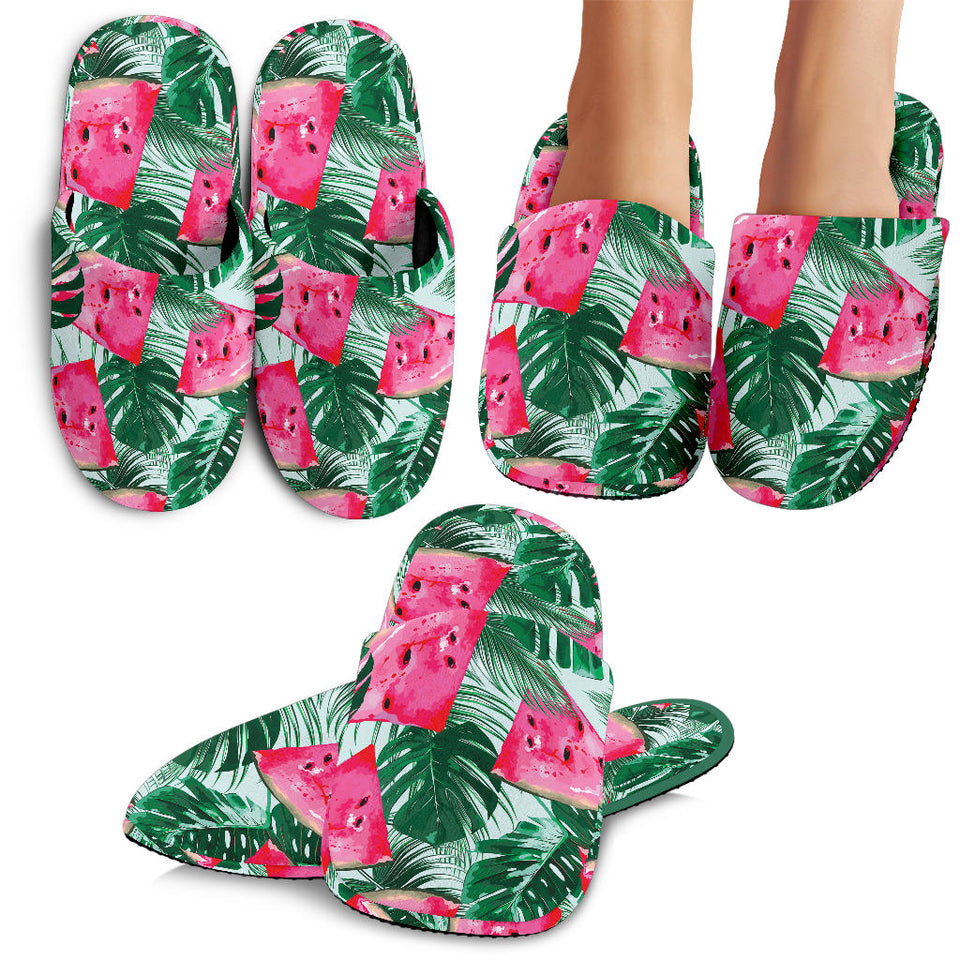 Watermelons Tropical Palm Leaves Pattern Slippers