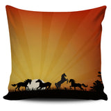 Horses Running In Sunset Pillow Cover