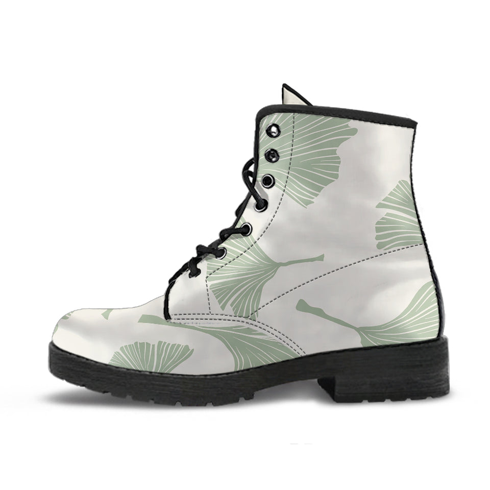 Ginkgo Leaves Pattern Leather Boots