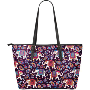 Elephant Indian Style Ornament Pattern Large Leather Tote Bag