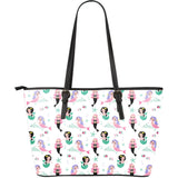 Cute Mermaid Dolphin Fish Starfish Pattern Large Leather Tote Bag