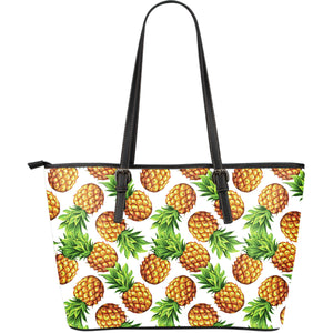Pineapples Design Pattern Large Leather Tote Bag