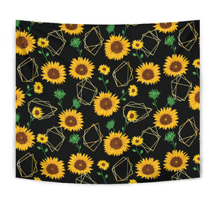 Sunflower Golden Polygonal Shapes Wall Tapestry
