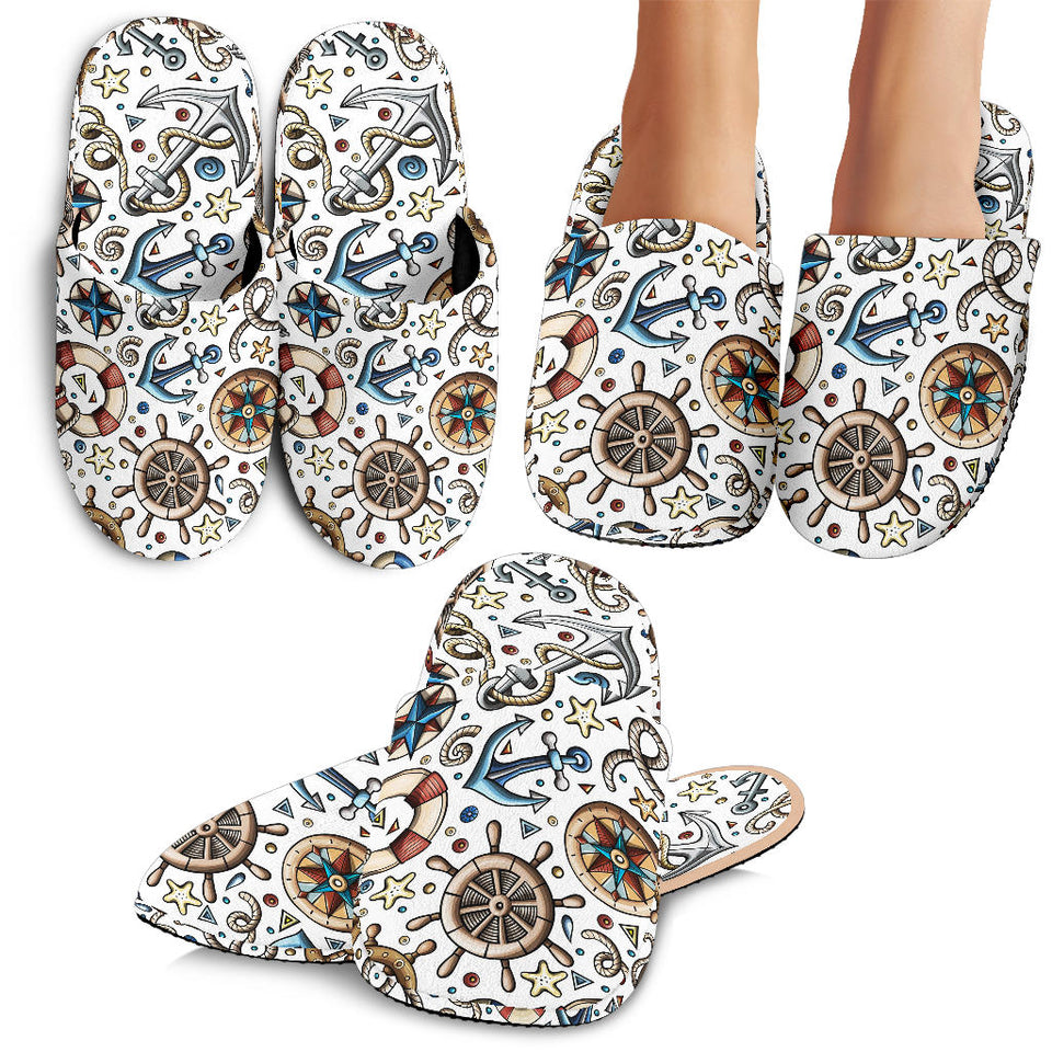 Cute Nautical Steering Wheel Anchor Pattern Slippers