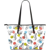 Siberian Husky And Colorful Circle Pattern Large Leather Tote Bag