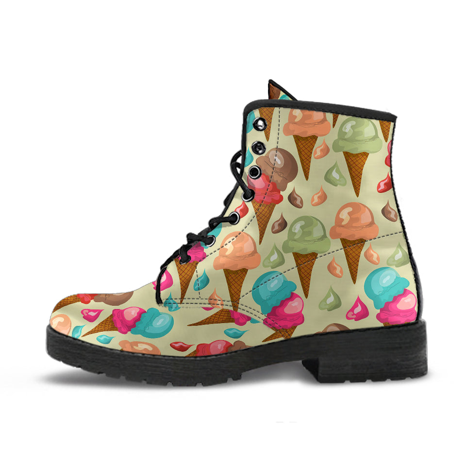 Colorful Ice Cream Pattern Leather Boots