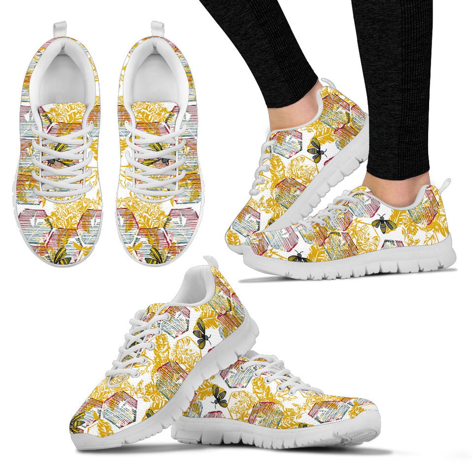 Cool Bee Honeycomb Leaves Pattern Women'S Sneaker Shoes