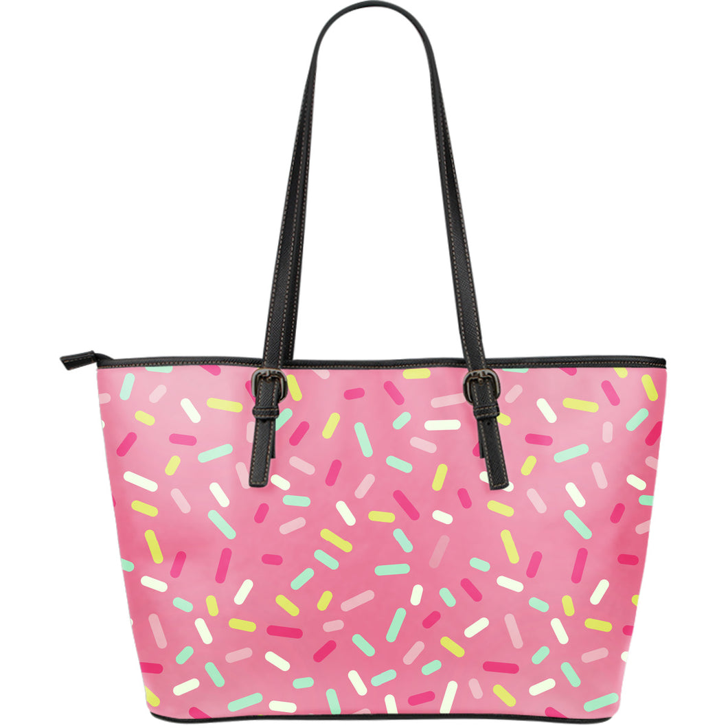 Pink Donut Glaze Candy Pattern Large Leather Tote Bag