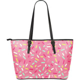 Pink Donut Glaze Candy Pattern Large Leather Tote Bag