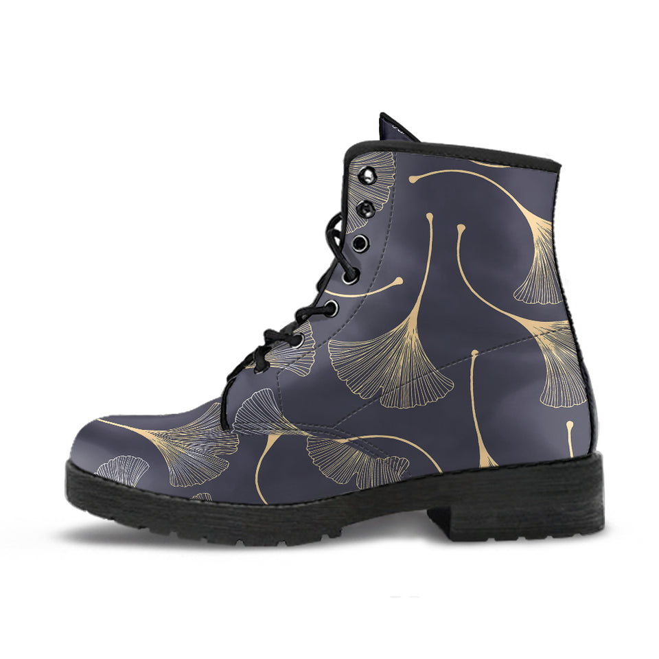 Gold Ginkgo Leaves Leather Boots