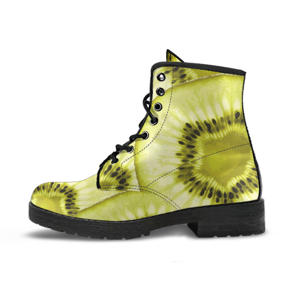 Sliced Kiwi Pattern Leather Boots