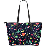 Colorful Space Pattern Planet Star Large Leather Tote Bag
