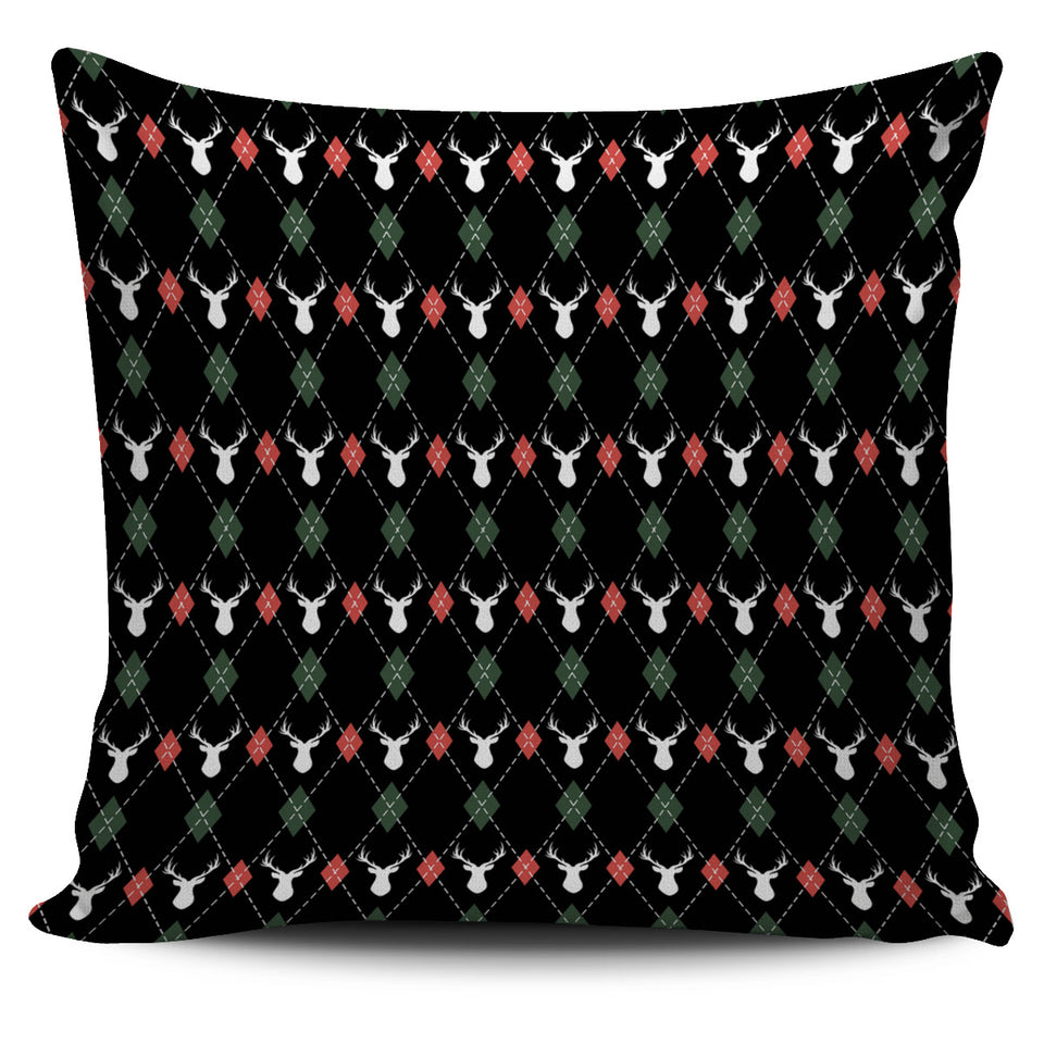 Deer Christmas New Year Pattern Argyle Pillow Cover