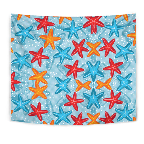 Blue Red Orange Starfish Pattern Wall Tapestry