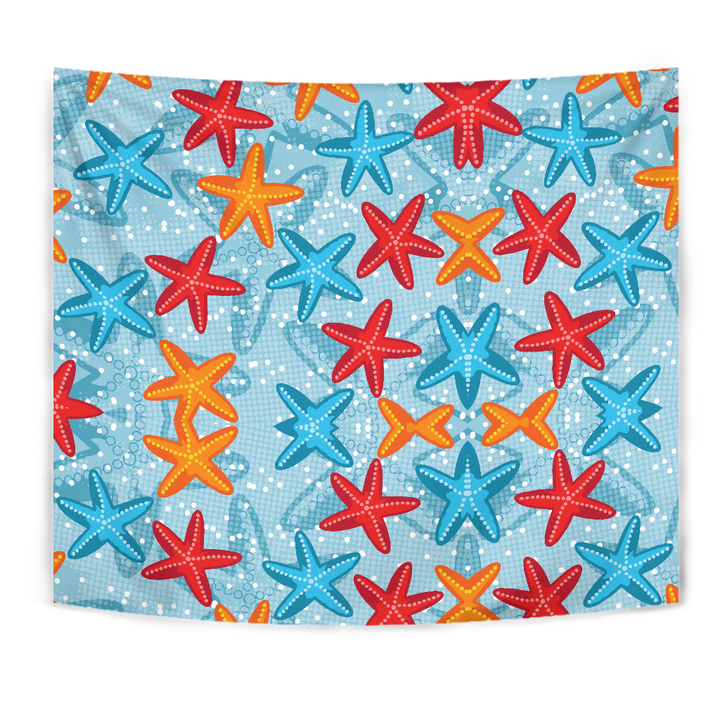 Blue Red Orange Starfish Pattern Wall Tapestry