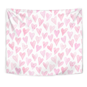 Watercolor Pink Heart Pattern Wall Tapestry