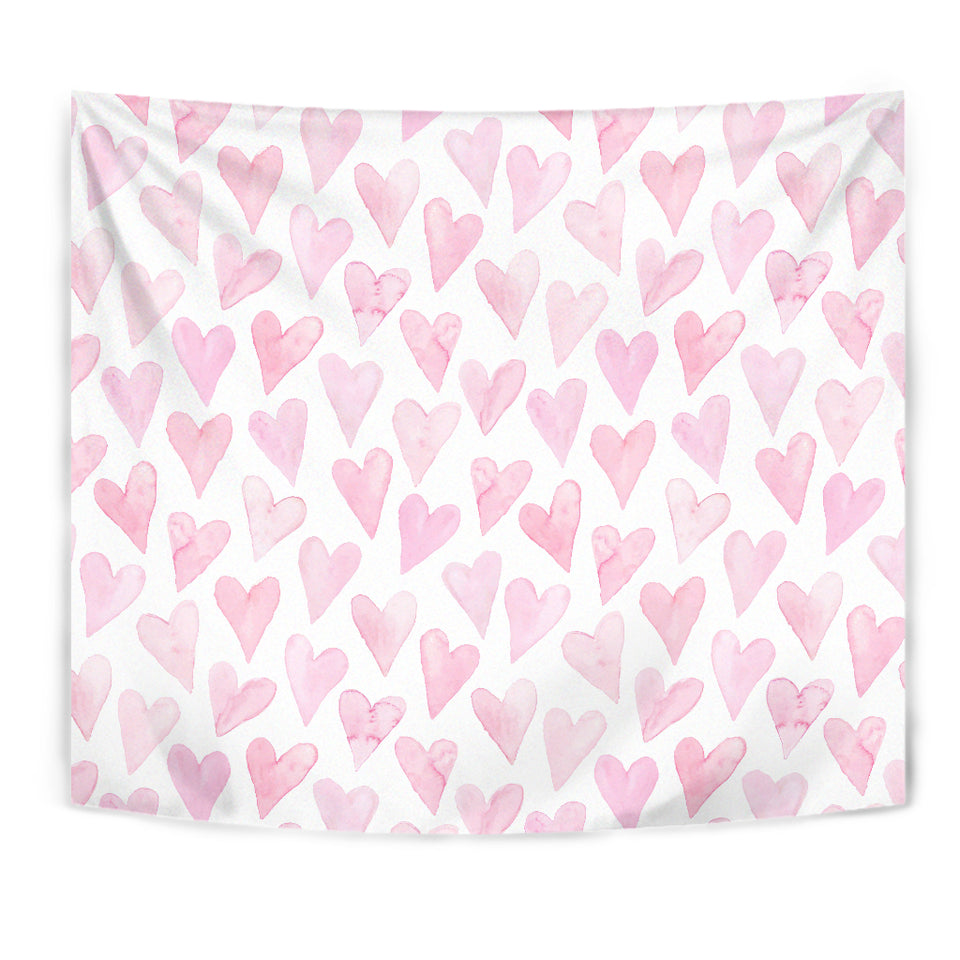 Watercolor Pink Heart Pattern Wall Tapestry