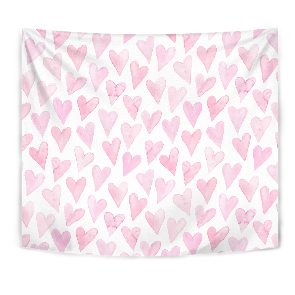 Watercolor Pink Heart Pattern Wall Tapestry