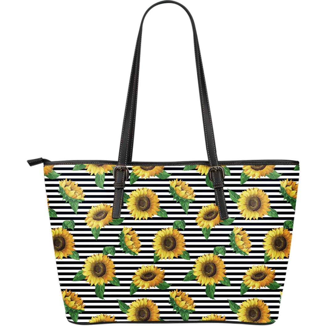 Sunflowers Ribbon Background Large Leather Tote Bag