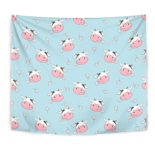 Cute Cow Flower Pattern Wall Tapestry