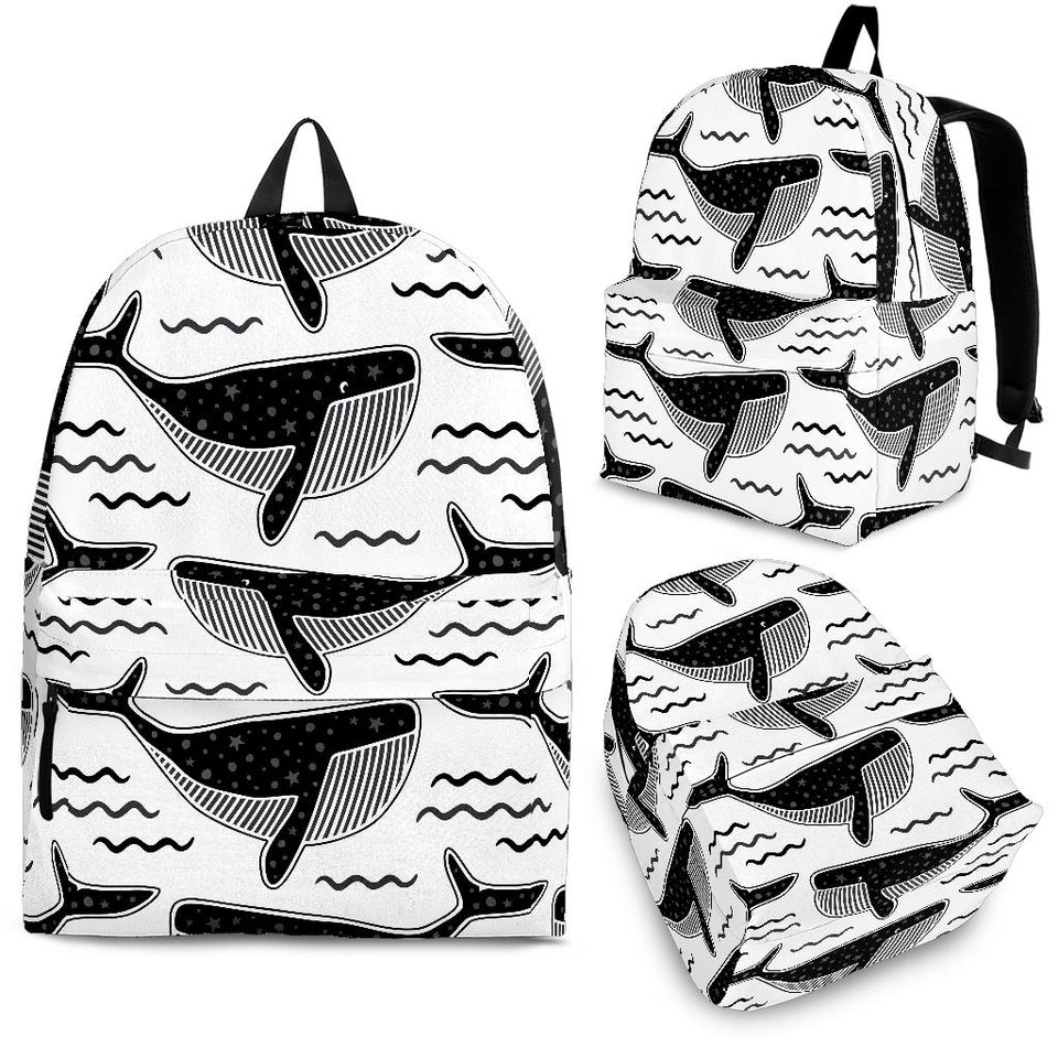 Black Whale Pattern Backpack