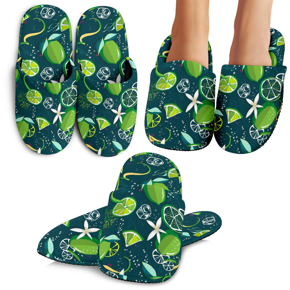 Lime Ice Flower Pattern Slippers